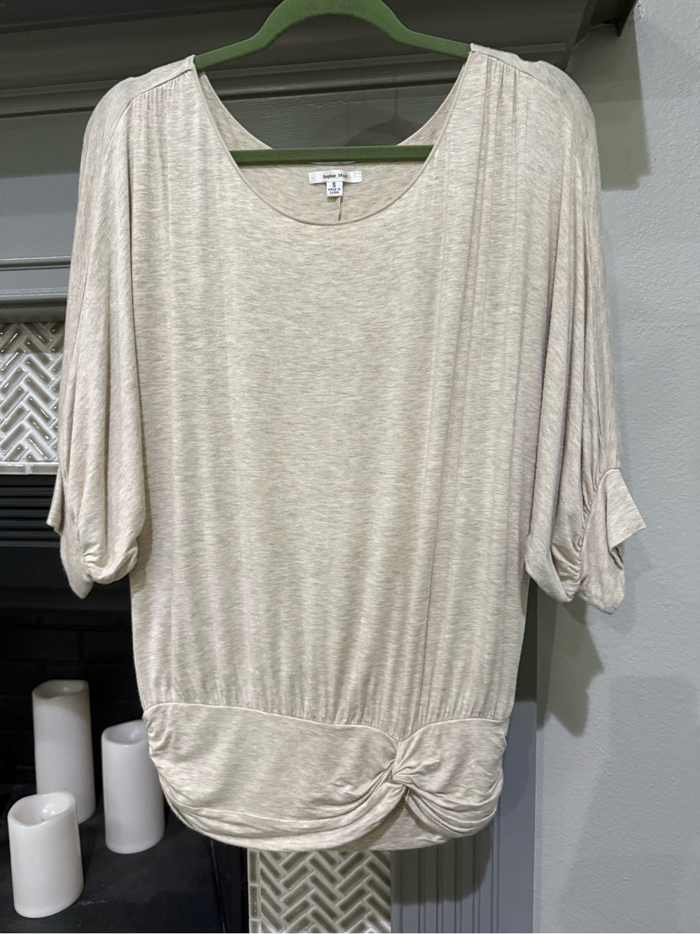 Sophie Max Light Beige Knot-Hem Dolman Tunic